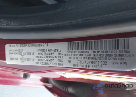 2014 Fiat 500L Lounge из США, поврежденный, VIN ZFBCFACH7EZ021632